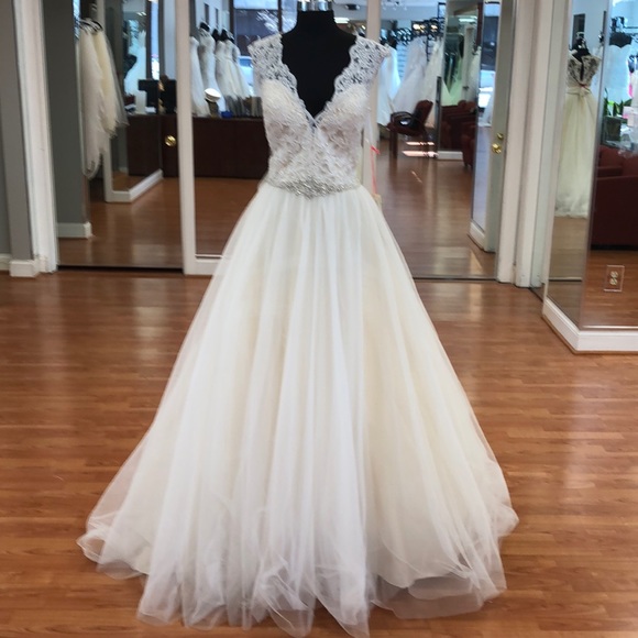 Allure Bridals Dresses & Skirts - Ivory-silver wedding gown with rhinestone waist